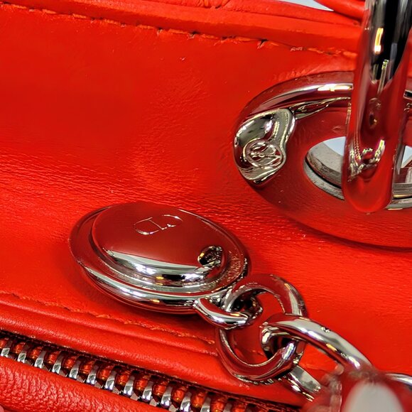Dior Lady Dior Bright Red-Orange Quilted Lambskin and Charm - Picture 6 of 16